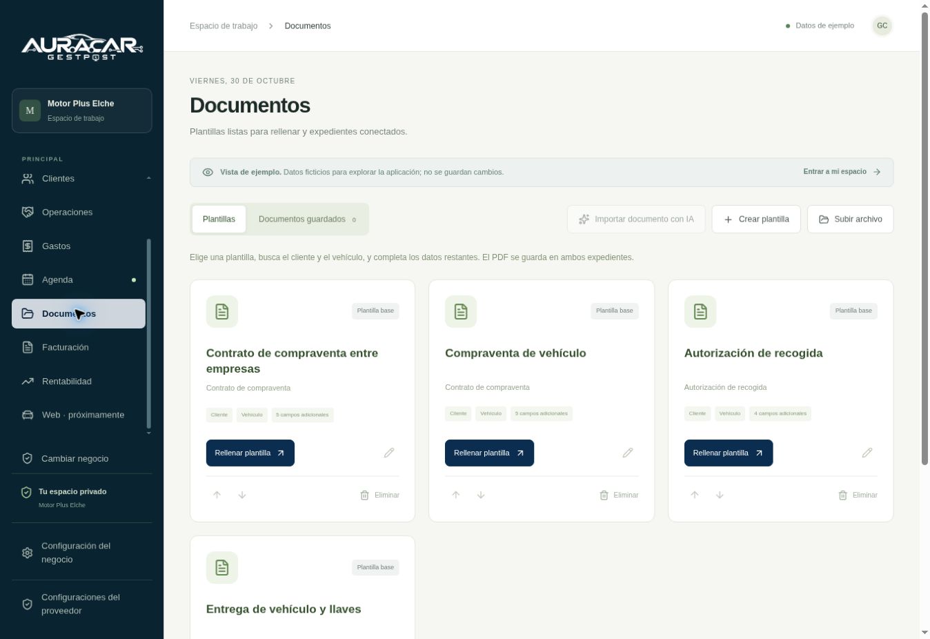 Plantillas de contratos, autorizaciones y actas de entrega de AURACAR